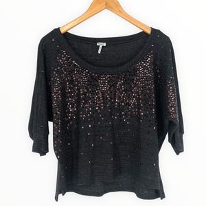 Splendid Grey Metallic Sequin 3/4 Sleeve Wide Neck Sweater size Medium